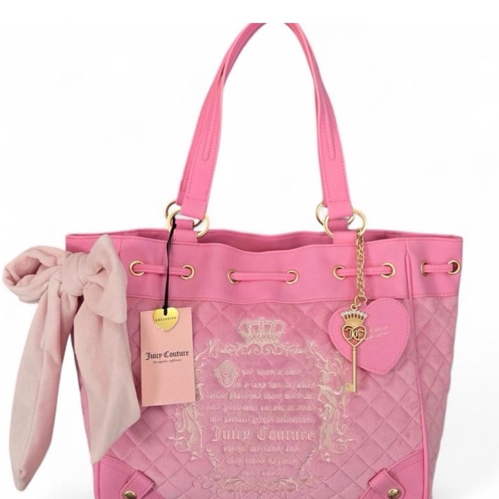 Juicy Couture Pink Quilted Tote with Bow and Gold Accents